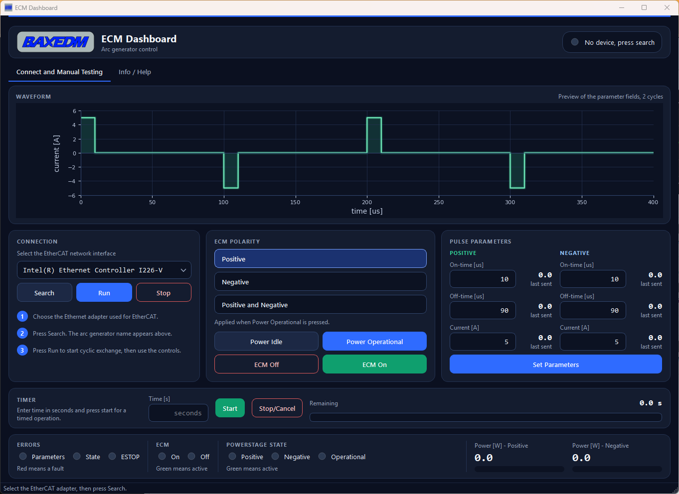 BX-ECM01 Windows 11 dashboard with real-time pulse waveform preview